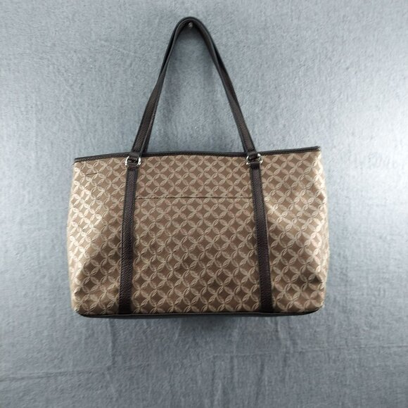 Donna Buckman Designer Tote Bag Brown & Beige Patterned Jacquard With Leather Tr - Picture 2 of 8